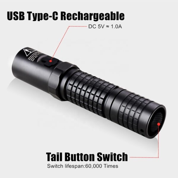 5W 365nm UV USB Type-C Rechargeable LED Flashlight